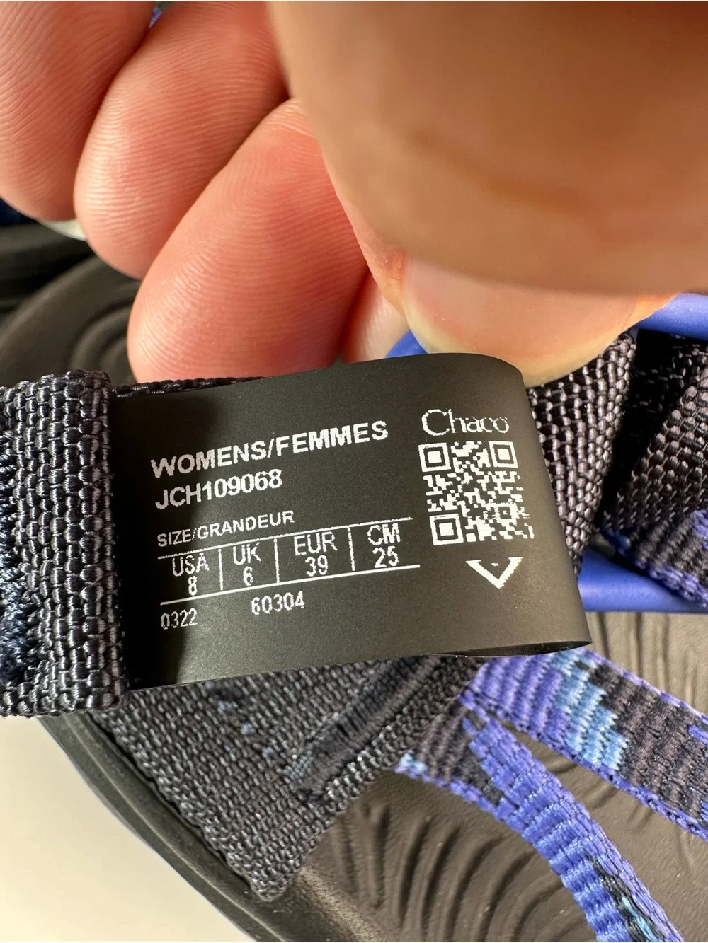 Chaco Z/Cloud X2 Womens Sport Sandals Blue Black Geometric Strappy Toe Loop 8